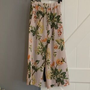 H&M Botanical Print Maxi Pants - Cream and Green